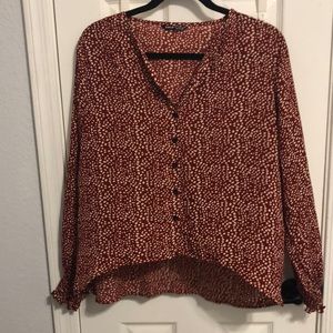 Women’s Long Sleeve Red and White Polka Dot Blouse
